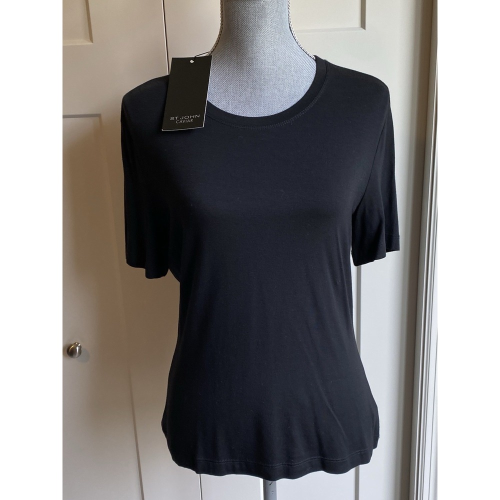 St John Caviar New Tag Black Shirt Women Medium Stretch Luxury s48